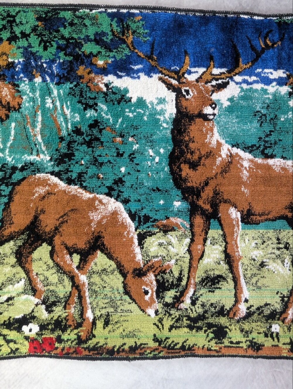 Mid Century Modern Velvet Deer Family Wall Tapestry Woodland Cabin Lodge 38"x19" - Picture 7 of 9
